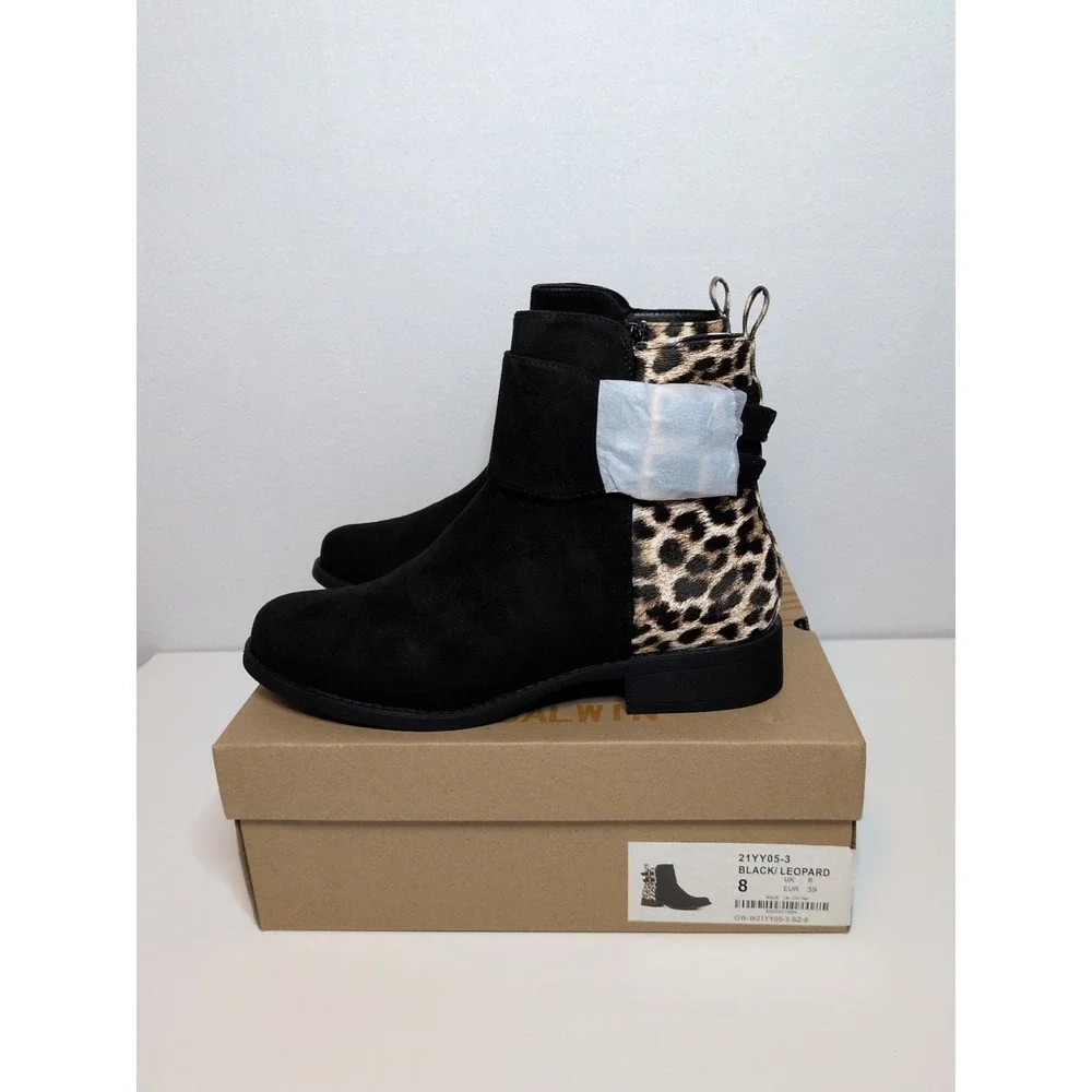 New Globalwin Women Boots‎ Black/Leopard US Size 8